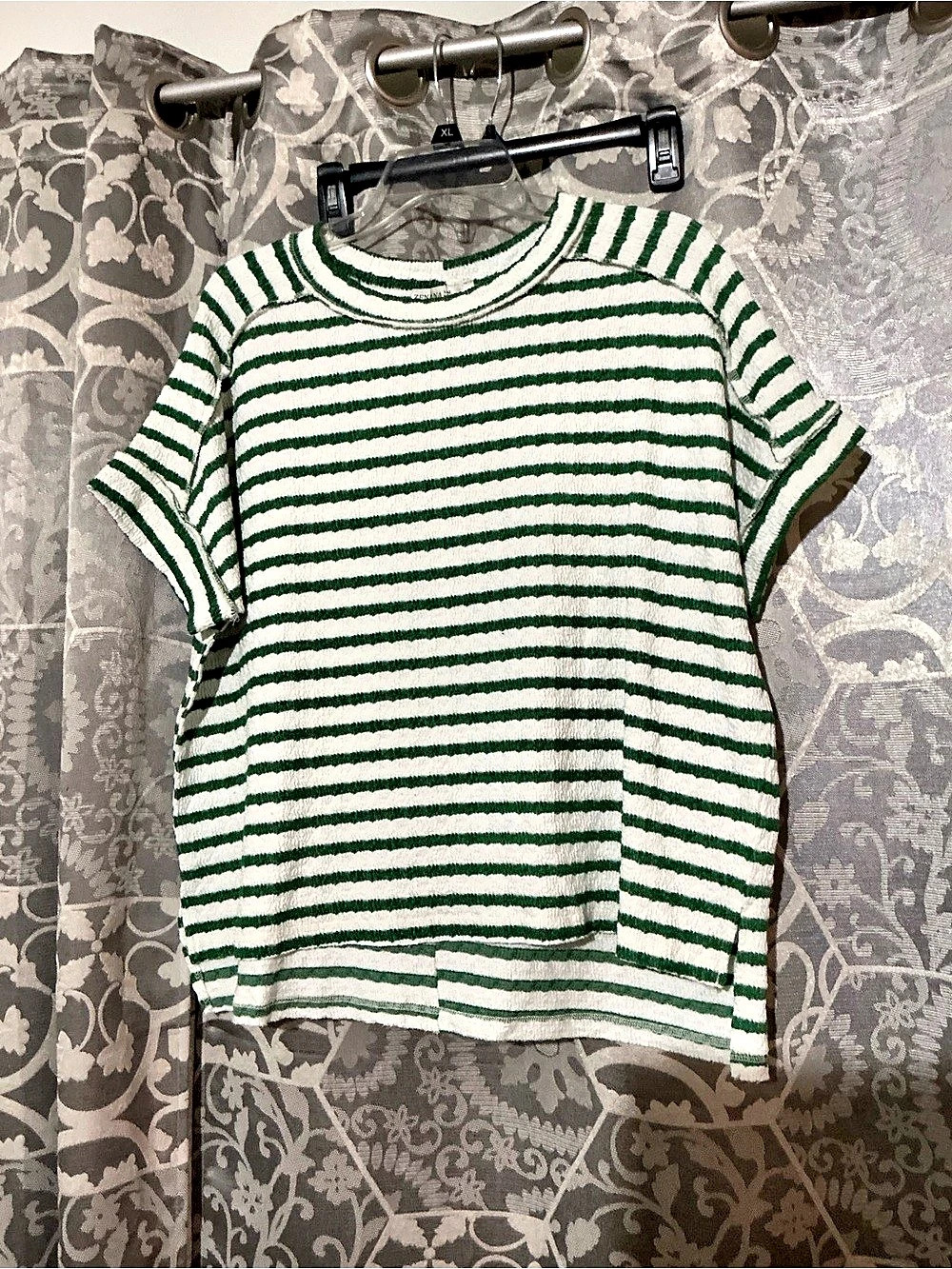 ZENANA Green & White Striped Tee Small